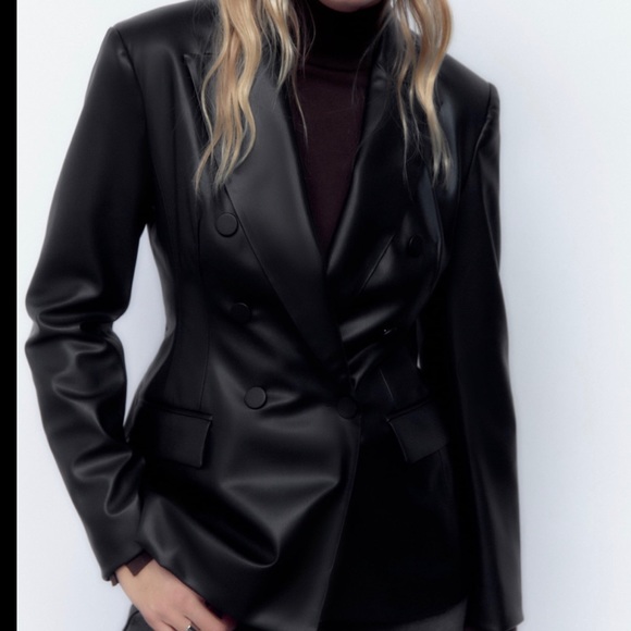 Zara Leather Blazer Jacket - Picture 2 of 10